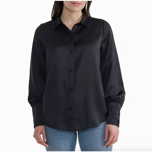 NWT Joie Black Satin Long Sleeve Blouse XXL